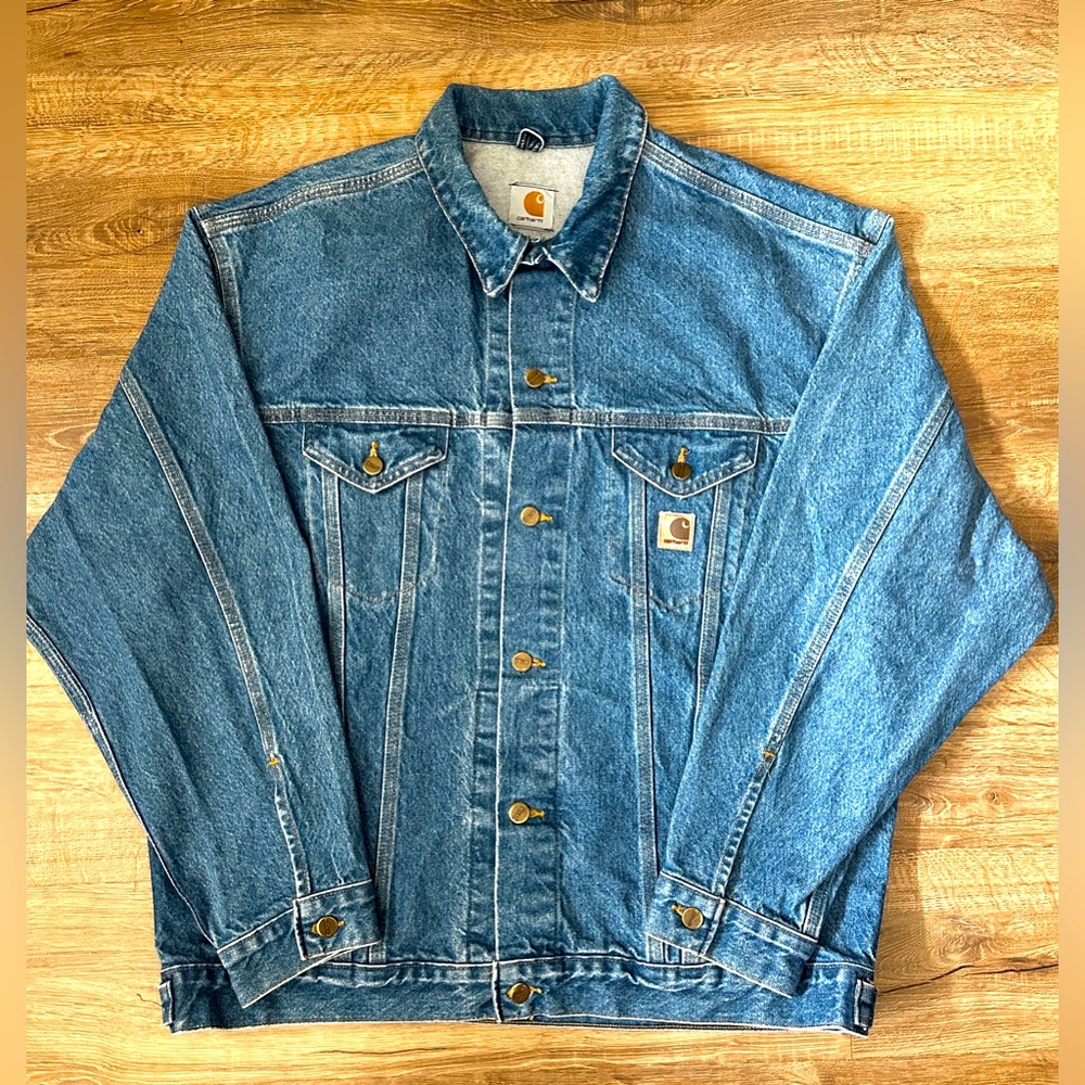 🇺🇸 Vintage Carhartt J12DST USA-Made Denim Trucker Jacket XL EUC